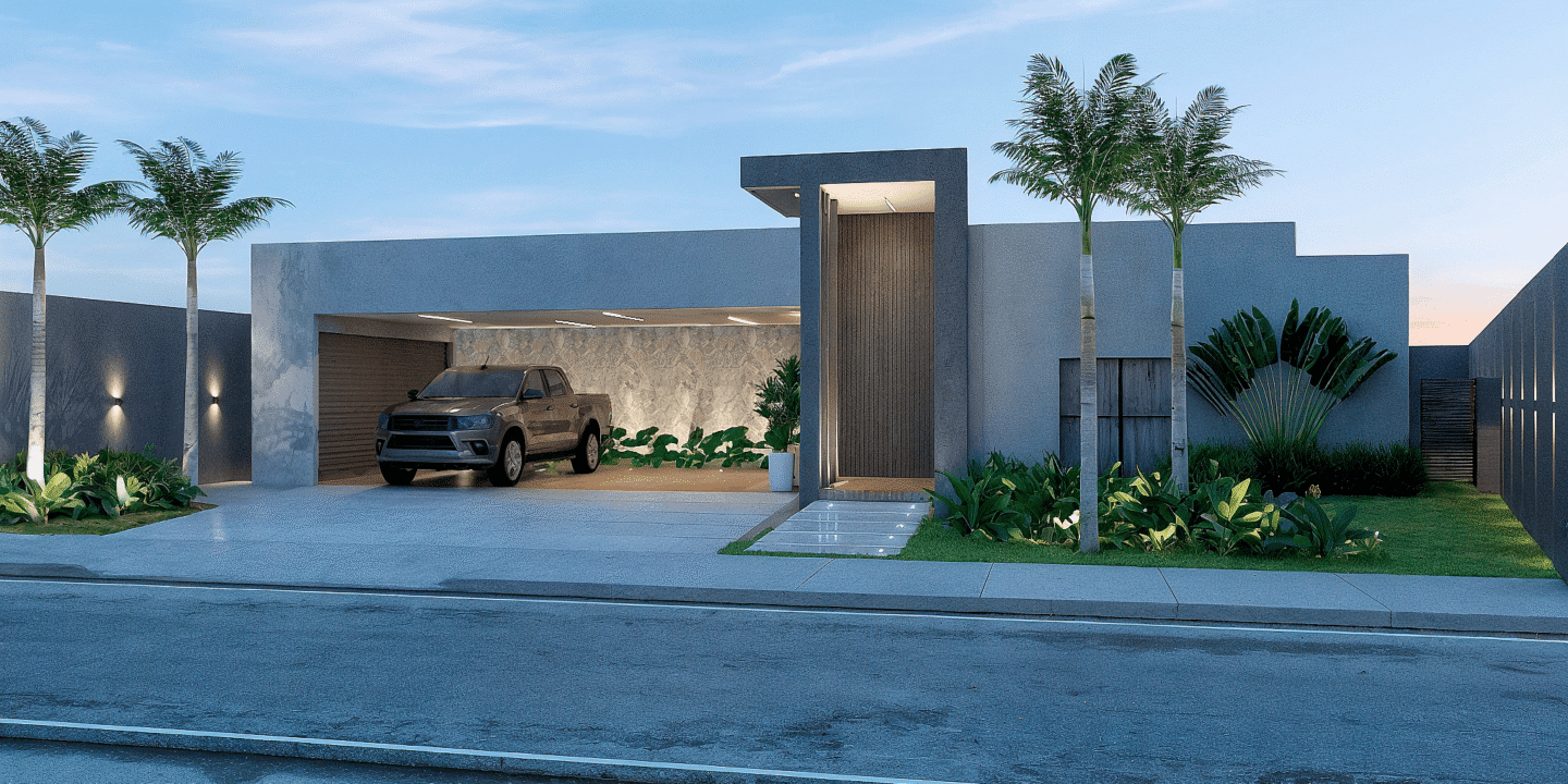 Fachada com Iluminação e Garagem — Imóvel de Luxo no Alphaville Porto Velho